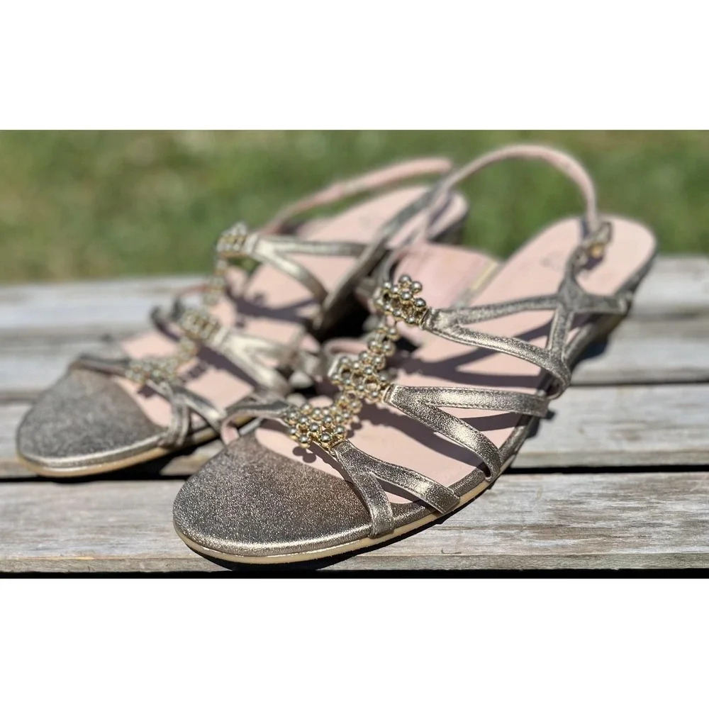 Stuart Weitzman Shoes Womens Size 10.5 M Strappy Glitter Slingback Sandals Dress